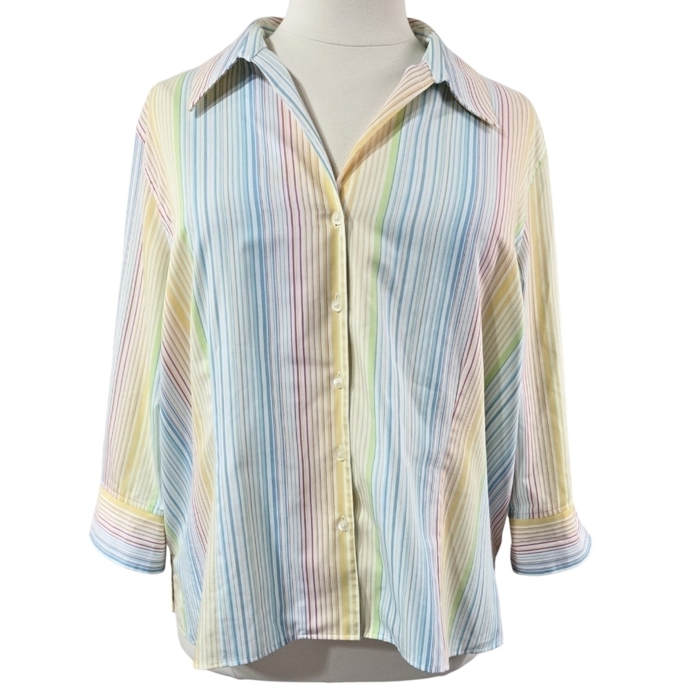 Foxcroft Sport Wrinkle Free Multicolor Rainbow Stripe Button-Up Shirt Office